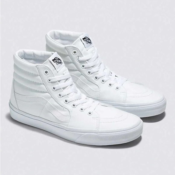 Vans Sk8-Hi Canvas Shoe True White - Youth Size 3.0 - Picture 2 of 10